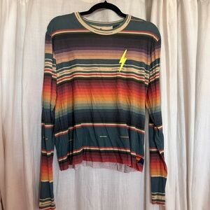 Aviator Nation Serape Bolt Embroidery Long Sleeve Boyfriend Tee in Blue